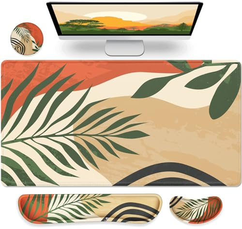 Gimars 4 in 1 XXL Mouse Pad & Keyboard Mouse Wrist Rest Set, 800x300mm Large Memory Foam Mouse Pad Wrist Supports with Coaster for Typing Pain Relief, Gaming Office Home, Morandi Orange
