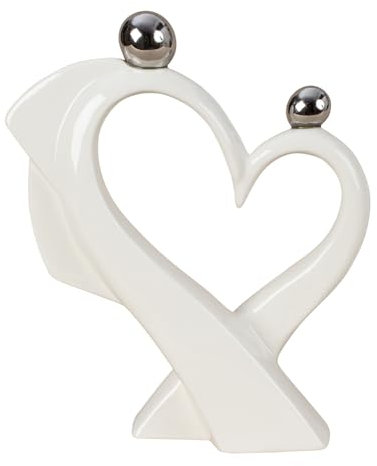 Lifestyle & More Escultura moderna con forma de corazón de porcelana, color blanco/plata, 21 x 24 cm
