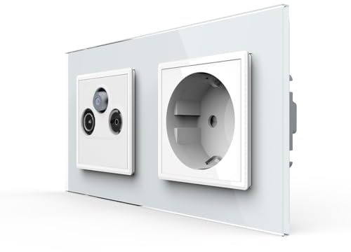 LIVOLO Doppelte Steckdose mit SAT TV FM Anschluss Antennendose Enddose Fernsehranschluss Radio UKW Kabel Anschluss digital/analog Unterputz Einbau 2-Fach Rahmen in Weiß VL-78786/C1EU-11-A
