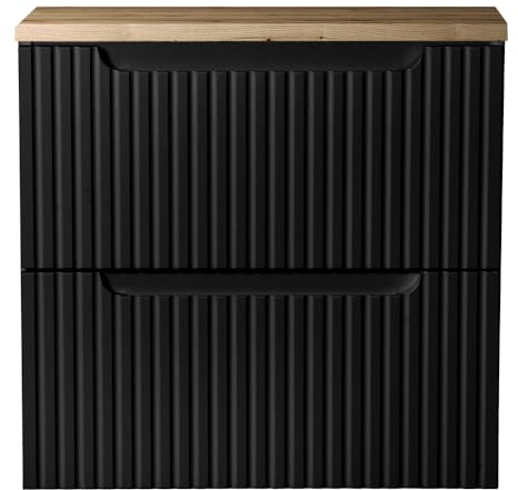 Lomadox Badezimmer Waschtisch-Unterschrank 60 cm schwarz Eiche 40 cm tief Waschbeckenschrank 2 Schubkästen B/H/T ca. 60,4/59,5/40 cm
