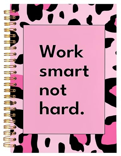 BearCake Hot Pink Leopard Preppy Notebook, Leopard Print Gifts for Women, Preppy Journal, Work Smart not Hard Hardcover Spiral Notebook 5.5x8.3, Leopard Print Office Supplies