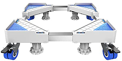 Base de machine à laver réglable Base multifonctionnelle mobile avec 4 roues et 4 pieds pour machine à laver, sèche-linge, longueur de base réglable 50-72 cm largeur 43-65 cm Support univers