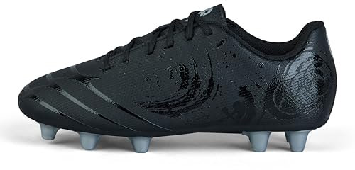 Canterbury Junior Unisex Phoenix Genesis Team Firm Ground Rugby Boots | Hard Surface Traction | Breathable Firm Ground Rugby Boots, Black/Silver Metallic, 4