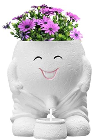 Pot de fleurs en forme de visage humain, vase d'ornement de fleurs – Pot de fleurs avec trou de drainage pour jardin, terrasse, salon