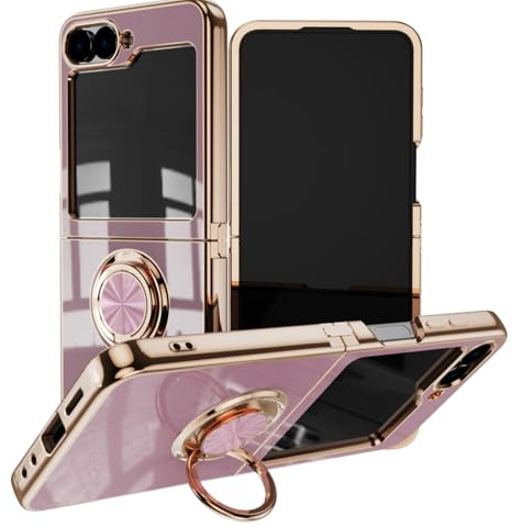Knoowcase for Samsung Galaxy Z Flip 7 FE Case, for Samsung Galaxy Z Flip 6 Phone Case 360°Rotatable Stand Ring Shockproof TPU Cover Protective Slim Phone Cover, Purple