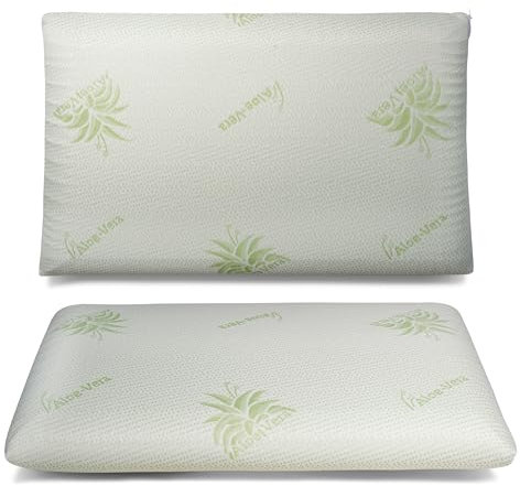 DREAM HAVEN Cuscino Memory Foam a Saponetta con Federa in Aloe Vera, Cuscino letto Cervicale e Ortopedico, Guanciale Letto Anti Acaro e Anallergico (Federa in Aloe Vera, 1)
