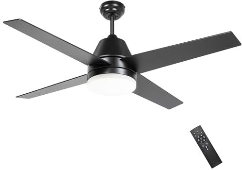 HOMCOM Ventilador de Techo con Luz 46W Ø129 cm Motor DC Ventilador de Techo Silencioso con 4 Aspas Reversibles Mando a Distancia 6 Velocidades y Temporizador para Dormitorio Salón Negro