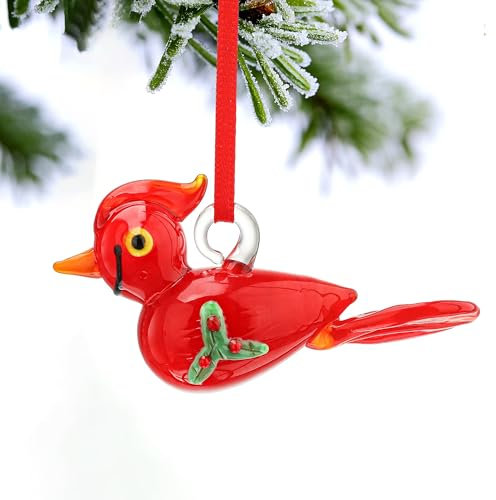 HDCRYSTALGIFTS Ornamenti di Natale cardinali in vetro da 6,3 cm uccello in vetro per albero di Natale decorazione cardinale uccello commemorativo appeso ornamento in vetro soffiato decorazione per