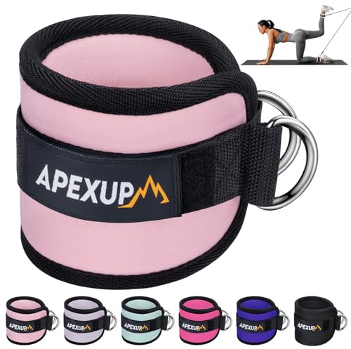 APEXUP Ankle Strap for Cable Machine, Ankle Resistance Bands, Cable Kick Back Ankle Straps for Gym, Glute Workouts, Leg Extensions, Adjustable Straps with Neoprene Padding (Single, Pastel Pink)