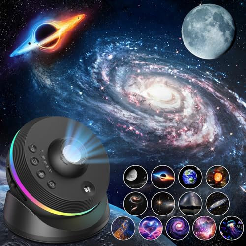 Cawevon Galaxy Projector, 4K HD Planetarium with 13 Film Discs, 360° Rotatable Realistic Nebula Projector Night Light with Timer & Dynamic Meteor for Bedroom