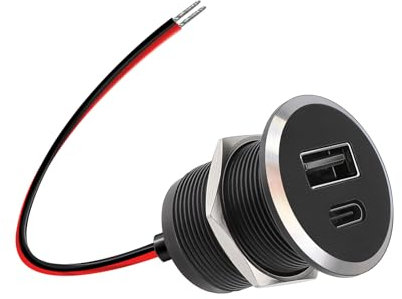 Obeaming 12V USB C Socket Campervan Outlet All Aluminum 24W QC 3.0 USB-A & USB-C PD Fast Charger, Type A Type C Charger for Camper Van Trailer Caravan Boat Truck(Small 1)
