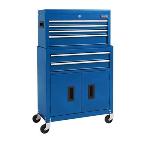 BiGDUG 24” 6 Drawer Tool Chest & Tool Rollcab Set - Garage Rolling Tool Cabinet & Top Chest - 1037H x 616W x 295D mm (Blue)