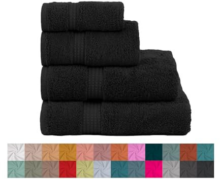 TRAMAS+ Premium 700 g 4er-Set Handtücher, 100% Baumwolle, 2 Handtücher 50x100 cm und 2 Badetücher 70x140 cm, extra weich, schnelltrocknend und sehr saugfähig - Schwarz
