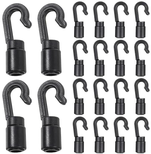FdcLixuvol 20 Pack Shock Cord End Hook Bungee Cord End Hooks Bungee Hooks Clip Shock Absorbing Cords Hook for 3/16 Inch to 1/4 Inch Bungees Cords Ends Kayak Replacement Water Sports Camping