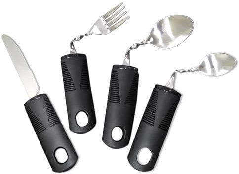 Yuiturt Easy Grip Cutlery Set of 4 Disability Aids, Bendable Cutlery for Arthritic Disabled Hands, Disability Cutlery for Adults, Knife Fork Spoon for Parkinsons, Elderly, and Mobility Impairments