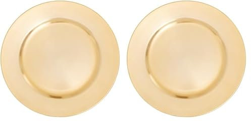 Premier Housewares Gold Charger Plates | Minimalistic Strong Plastic Plates for Dinnerware Set | Durable Dinner Plates with Gold Finish | Premium Table Decoration Plate for Events (Pack of 2)