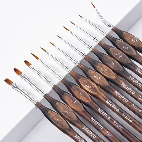 Nicpro 11PCS Miniature Paint Brushes - Model Paint Brush Set for Acrylic Oil Watercolour, Micro Detail Paint Brushes for Model, Miniature, Art Painting, Fine Detailing, Paint by Numbers, Craft