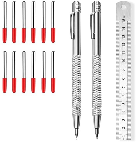 Weploda 2 Anreißwerkzeug Anreissnadel, Dauerhaft Anreißwerkzeug Reißnadel Für Metall, Anreißwerkzeug Mit 10 Ersatz Hat Markierspitzen, Mit Herrscher, Für Glas/Keramik/Gehärteter Stahl/Blech