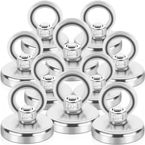 10 Stück Magnete Stark, 45 kg Neodym Magnete Extra Stark Magnetfischen,32 mm Super Starker Angelmagnet mit Loch für Zuhause, Werkstatt,Teichbergung, zum Magnetfischen in Seen,Rasen,Ozean