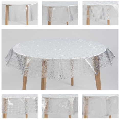 laro Ø 140 cm Premium Line Transparente Tischdecke rund - PVC Kunststoff - Wasserdicht & abwischbar, Muster:Bubble-Design Transparent Glänzend, Größe: Rund 140cm
