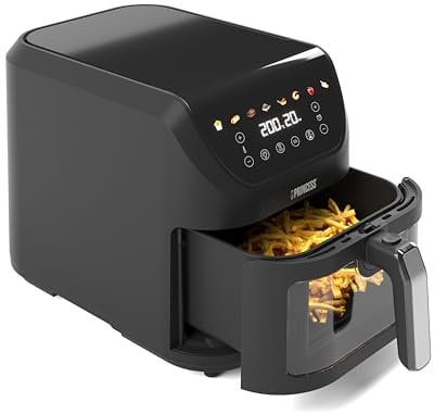 Princess SlimFry Airfryer, 8L Capacità, 2000W, 8 Programmi, Display Touchscreen Digitale, Temperatura Regolabile, Finestra di Controllo, Spegnimento Automatico, Cestello Lavabile, 182257