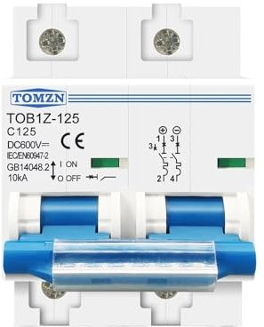 TENVORA Magnetotermico,Interruttore Magnetotermico Interruttore Automatico MCB 2P DC 600V 125A 100A 80A for Sistema fotovoltaico Interruttore Principale della Batteria a Curva C(80A)