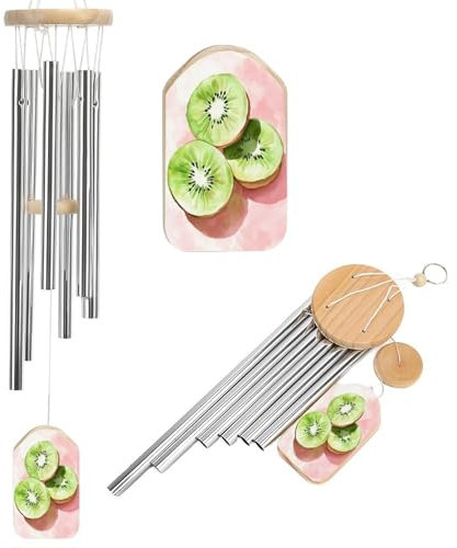 Kiwi - Scacciapensieri ad acquerello, con 6 tubi in alluminio, decorazione da giardino