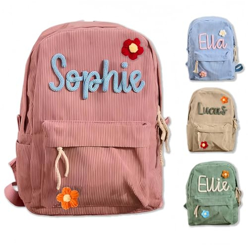 BBGDP Zaino Personalizzato Con Nome Per Bambini, Zaino Personalizzato In Velluto A Coste Con Doppio Spallaccio, Borsa Per Il Ritorno A Scuola, Regali Di Compleanno Per Bambini