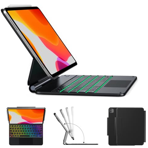 ORDA Étui avec clavier pour iPad Air 11 M2/2024, iPadPro 11 (4e/3e/2e/1ère génération), iPad Air 5e/4e génération Magic Keyboard