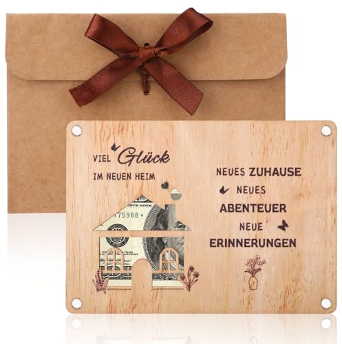 Jaarssho Einzugsgeschenke Wohnung Neues Zuhause Geldgeschenk, Geschenk zum Einzug ins Haus Verpackung Einzugsgeschenk, Holzgeschenk mit Grußkarten für Zuhause, Umzug, Neue Wohnung Aus Holz Gefertigt