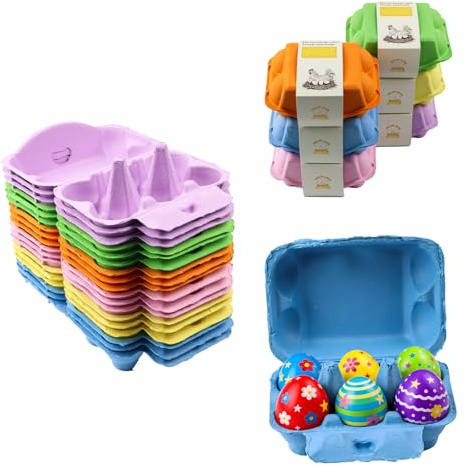 Mervino Eierkarton 6er mit beschriftbarem Gürtel (18 Stück) | Bunte Eierschachte, Wiederverwendbare - für DIY Ostern, Handwerk & Aufbewahrung von Hühner- und Enteneiern