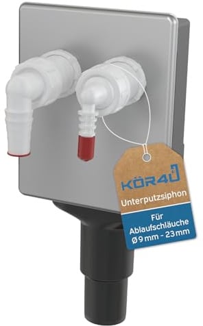 kör4u Siphon de machine à laver APS6 acier inoxydable DN40 DN50 avec ouverture d'entretien - Siphon encastré pour connecter deux appareils - Raccordement des eaux usées selon EN 274