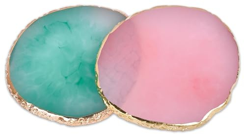 2 Pcs Nail Polish Palettes Resin Nail Art Palette Golden Edge Gel Nail Polish Holder Nail Tray,Makeup Display Board Cosmetic Mixing Tools (Pink,green)