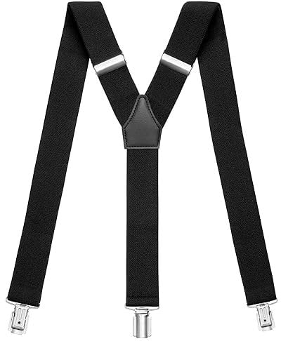 Sencillo Damen Hosenträger mit schonenden Clips Y-Form, Schwarz, 120 cm lang und 3,5 cm breit