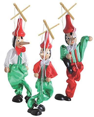 Marionette Pinocchio set da 3 pezzi, in stoffa e legno, cm 25