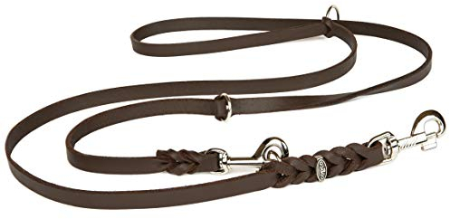 CopcoPet Hundeleine Leder 3-Fach verstellbar, Umhängeleine für mittelgroße Hunde, Fettlederleine Hund geflochten – Mit Chrombeschlägen – Robust, ideal für Spaziergang, Training 2m x 12mm Braun