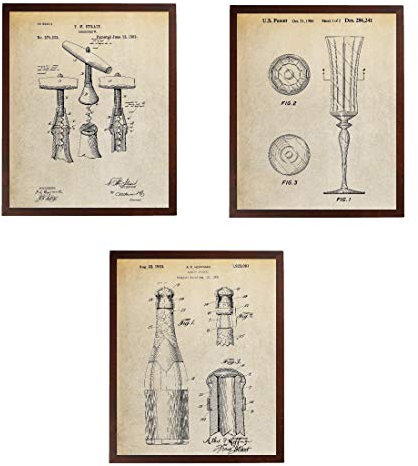 Turnip Designs Corkscrew Flute Glass Wine Champagne Bottle Patent Poster Winery Decor Kitchen Wall Decor Wine Art Decor TDP375