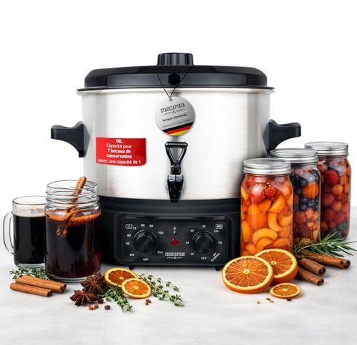 Stagecaptain GWK-16A Glühweinkocher - Einkochautomat mit 16 Liter - 2000 Watt - Gebürsteter Edelstahl - Einfache Bedienung (Temperatur und Zeitschaltuhr) - Abschaltautomatik - Silber