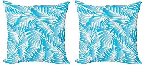 ABAKUHAUS Tropisch Dekokissen Kissenbezug 2er Pack, Exotische Miami Palms, Modern Accent Doppelseitiger Digitaldruck, 50x50, Türkis-Aqua-Blau