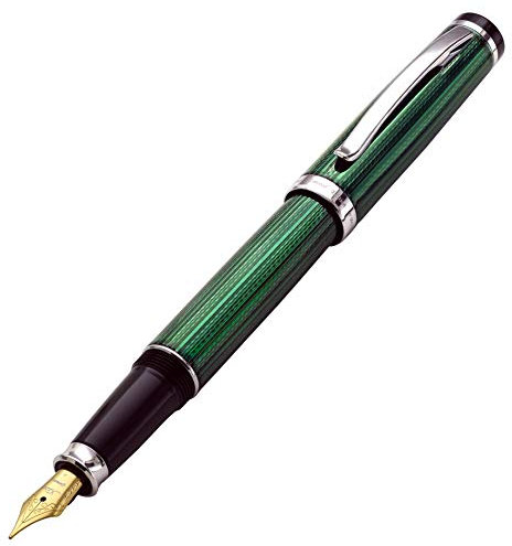 Xezo Incognito Fountain Pen, Medium Nib. Forest Green Layered Lacquer with Pure Platinum Plating. Handcrafted and Guilloche Engraved. Limited Edition, Serialized