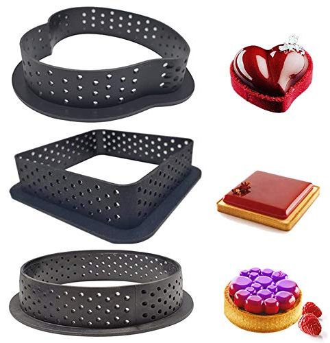 NO 3 Pezzi Anelli Crostata da Cucina in Plastica, Dessert Crostata Anello Perforato Forato Strumento di Cottura Stampo, Taglierina per Dolci da Dessert Fai da Te(Cerchio, Quadrato, a Forma di Cuore)