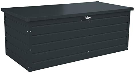 Duramax Palladium Kissenbox aus Metall XL (1043 L) mit hydraulischer Gasdruckfeder und abschließbarem Griff mit Schlüssel, Terrassenbox und Gartenmöbelaufbewahrung, Anthrazit