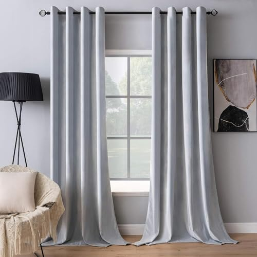 MIULEE Grauweiß Samtvorhang mit Ösen, Wunderschön Weich Vorhänge Samt für Deko Schlafzimmer Wohnzimmer, 2 Stück Samt Gardinen Blickdicht Jedes 245 cm Hoch, Dicker Velvet Thermovorhang Winter