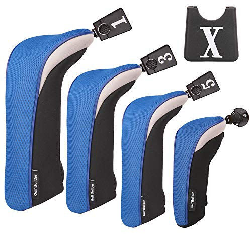 Golf Builder 4pcs/Set Golf Club Driver Fairway Wood Hybrid Head Covers 1 3 5 UT Covers with Interchangeable Number Tag (Blue)