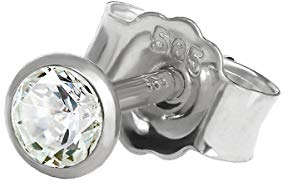 NKlaus Einzel Ohrstecker 3,0mm Weiß Gold 585 14 Karat Gold Ohrring Kristall Zirkonia Weiß 2073