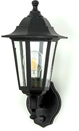 Kwazar Luminaire Außenwandleuchte mit Bewegungsmelder E27 IP44 Schwarz – Vintage Außenlampe max. 60W für Eingangsbereich, Hauswand & Garten | Wetterfeste Wandbeleuchtung ERANO.B