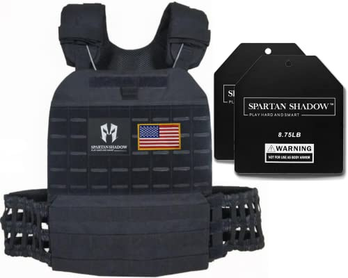 SPARTAN SHADOW Verstellbare Gewichtsweste für Herren, 20 Pfund Gewichtsweste, Fitness-Trainingsweste, Workout-Weste, Murph-Weste, Chaleco con Peso, Ausdauertraining, Nylon, Schwarz