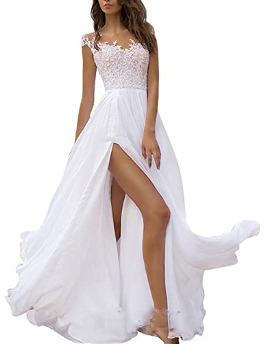 Brautkleid Hochzeitskleid A-Linie Stickerei Damen Lang Hochzeitskleider Spitze Brautmode Rückenfrei Vintage A Linie Brautkleid Abendkleider