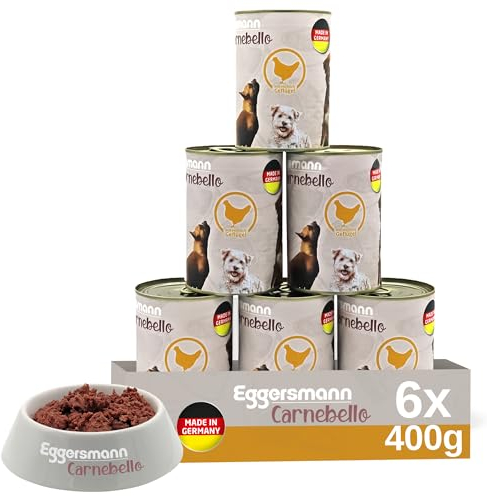 Eggersmann Carnebello - Hundefutter nass mit Geflügel (6 x 400 g) - Hundefutter Alleinfutter für ausgewachsene Hunde - schmackhaftes und hochwertiges Nassfutter für Hunde