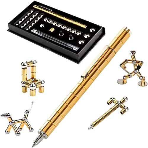 QILUCKY Magnetischer Kugelschreiber, Gadgets für Männer, für Männer und Teenager, Fidget Pen, Lustig Multifunktions Magnetstift (Gold)